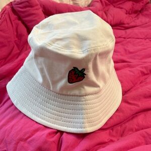 White Bucket Hat with Strawberry Embroidery